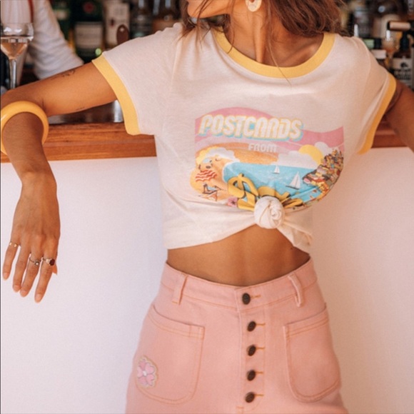 Spell Tops - Spell and The Gypsy Collective Positano Top T-shirt Organic Size L Light Yellow